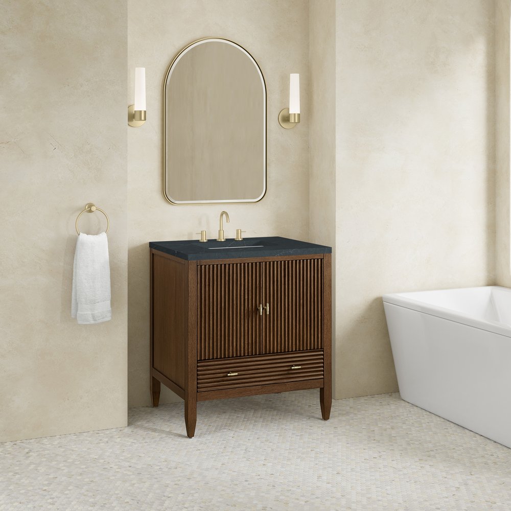 James Martin - Myrrin 30" Single Vanity, Mid-Century Walnut w/ 3 CM Charcoal Soapstone Silestone Top - 485-V30-WLT-3CSP view 4