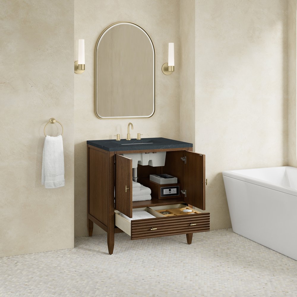 James Martin - Myrrin 30" Single Vanity, Mid-Century Walnut w/ 3 CM Charcoal Soapstone Silestone Top - 485-V30-WLT-3CSP view 5