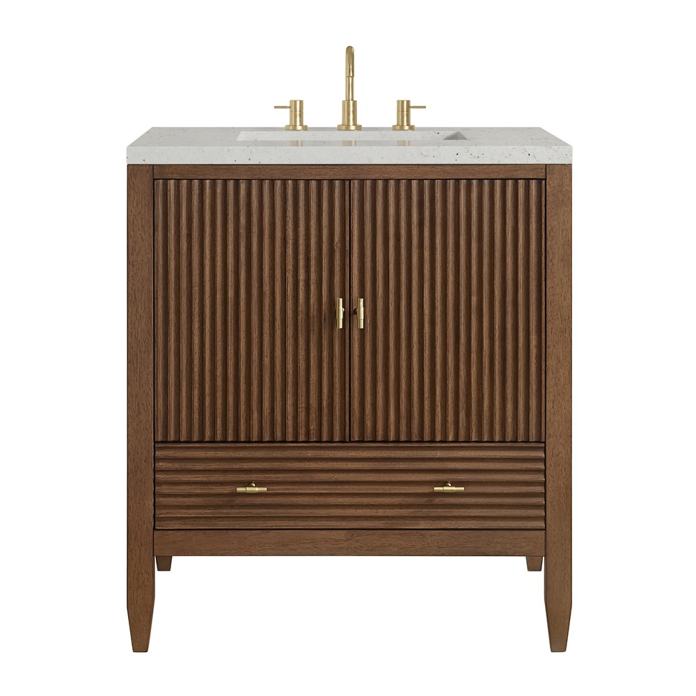 James Martin - Myrrin 30" Single Vanity, Mid-Century Walnut w/ 3 CM Lime Delight Silestone Top - 485-V30-WLT-3LDL view 1