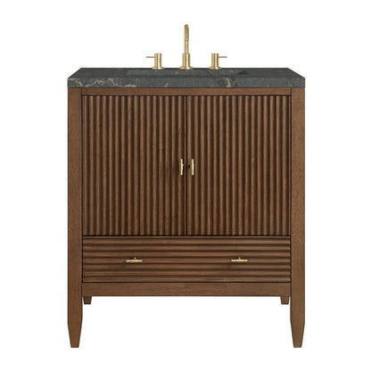 James Martin - Myrrin 30" Single Vanity, Mid-Century Walnut w/ 3 CM Parisien Bleu Silestone Top - 485-V30-WLT-3PBL view 1