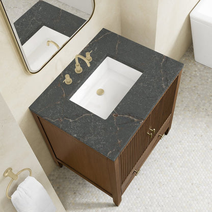James Martin - Myrrin 30" Single Vanity, Mid-Century Walnut w/ 3 CM Parisien Bleu Silestone Top - 485-V30-WLT-3PBL view 7