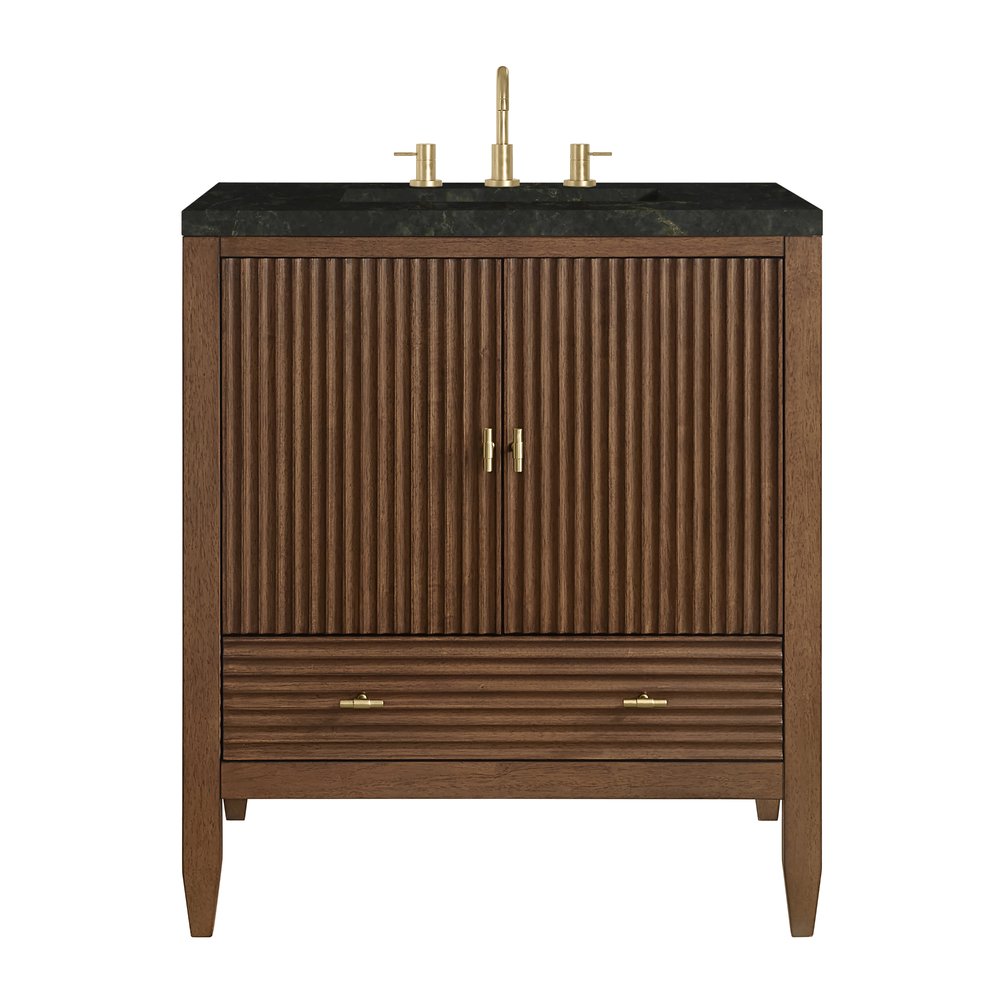 James Martin - Myrrin 30" Single Vanity, Mid-Century Walnut w/ 3 CM Phantome Eclos Top - 485-V30-WLT-3PHT view 1