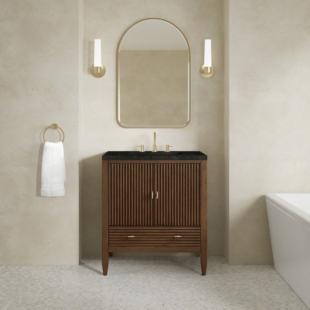 James Martin - Myrrin 30" Single Vanity, Mid-Century Walnut w/ 3 CM Phantome Eclos Top - 485-V30-WLT-3PHT view 5