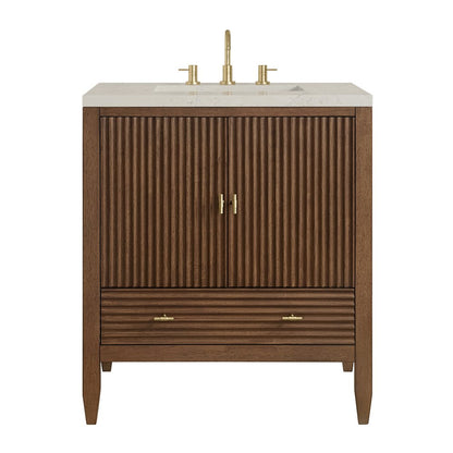 James Martin - Myrrin 30" Single Vanity, Mid-Century Walnut w/ 3 CM Siberian Silestone Top - 485-V30-WLT-3SFR view 1