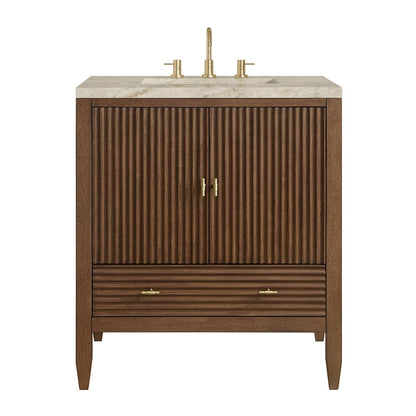 James Martin - Myrrin 30" Single Vanity, Mid-Century Walnut w/ 3 CM Tajnar Eclos Top - 485-V30-WLT-3TJR view 1