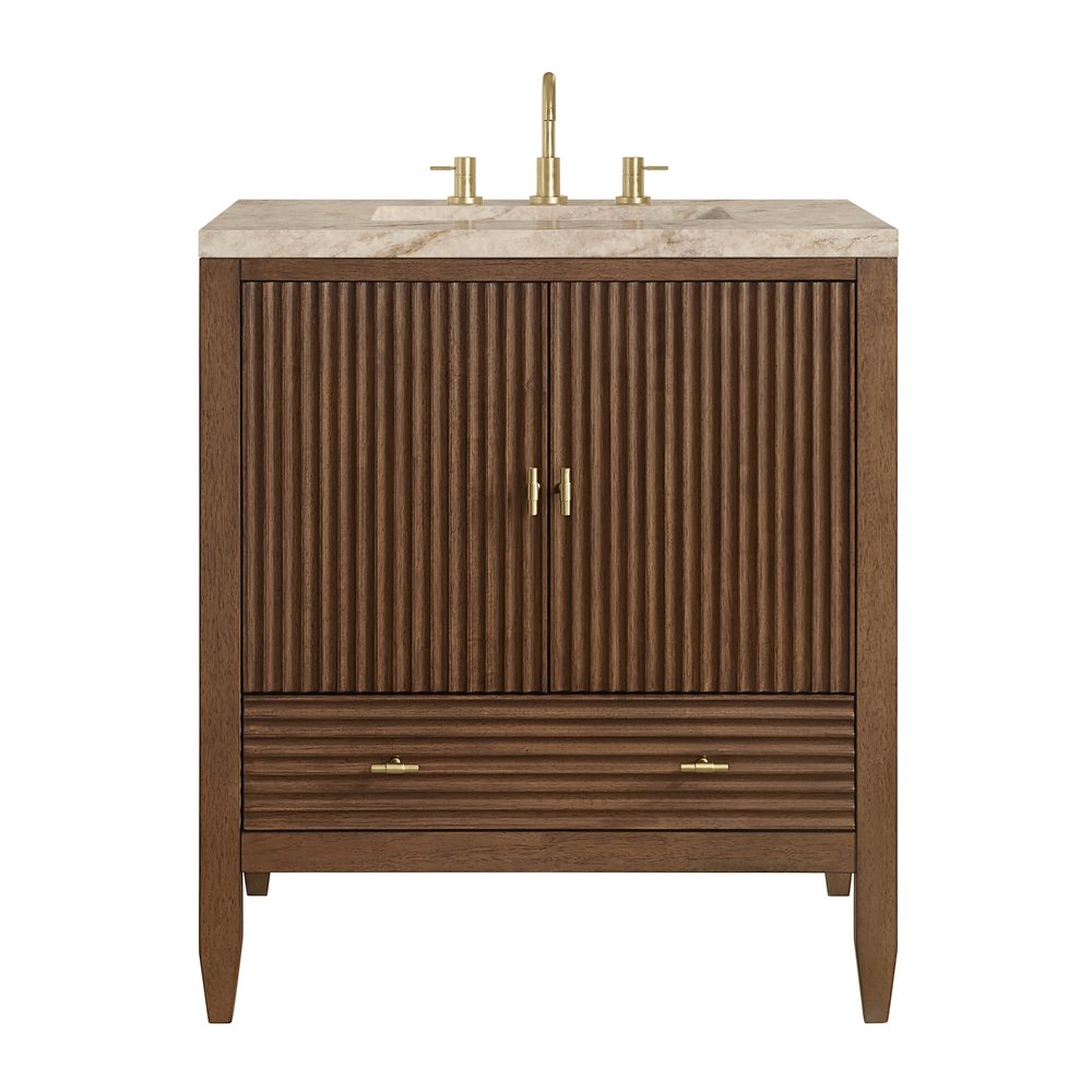 James Martin - Myrrin 30" Single Vanity, Mid-Century Walnut w/ 3 CM Tajnar Eclos Top - 485-V30-WLT-3TJR view 2