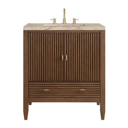 James Martin - Myrrin 30" Single Vanity, Mid-Century Walnut w/ 3 CM Tajnar Eclos Top - 485-V30-WLT-3TJR view 2
