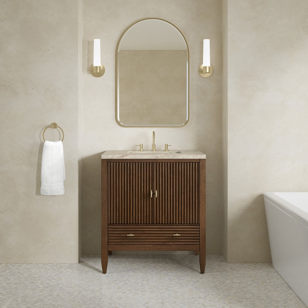 James Martin - Myrrin 30" Single Vanity, Mid-Century Walnut w/ 3 CM Tajnar Eclos Top - 485-V30-WLT-3TJR view 4