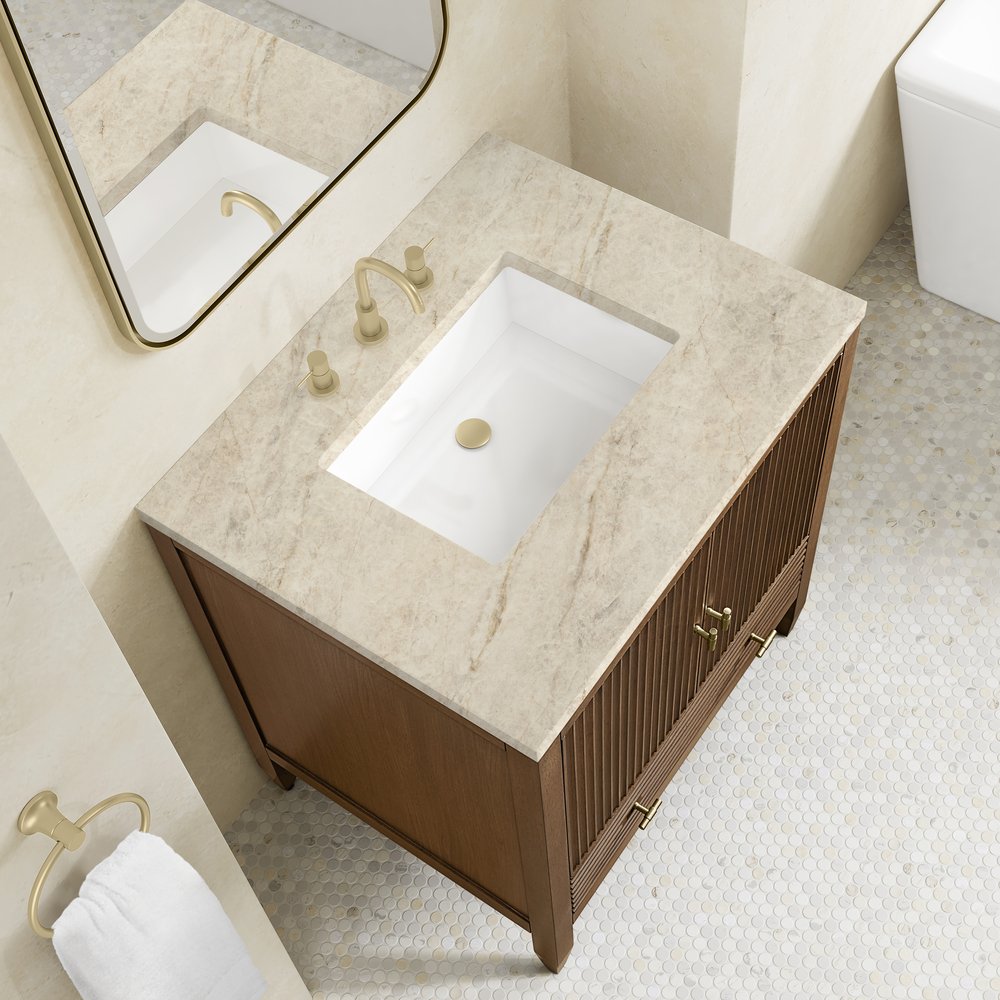 James Martin - Myrrin 30" Single Vanity, Mid-Century Walnut w/ 3 CM Tajnar Eclos Top - 485-V30-WLT-3TJR view 11