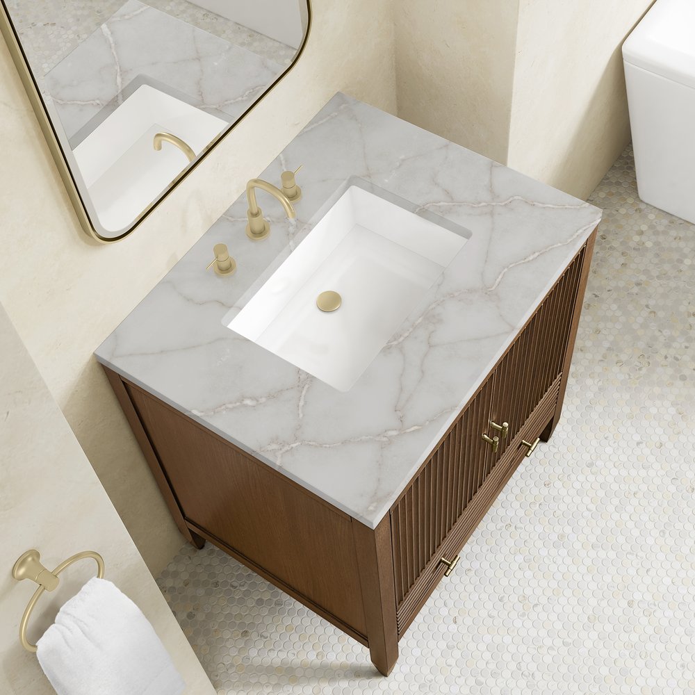 James Martin - Myrrin 30" Single Vanity, Mid-Century Walnut w/ 3 CM Victorian Silver Silestone Top - 485-V30-WLT-3VSL view 7