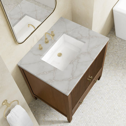 James Martin - Myrrin 30" Single Vanity, Mid-Century Walnut w/ 3 CM Victorian Silver Silestone Top - 485-V30-WLT-3VSL view 7
