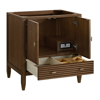 James Martin - Myrrin 30" Single Vanity, Mid-Century Walnut w/ 3 CM Victorian Silver Silestone Top - 485-V30-WLT-3VSL view 8