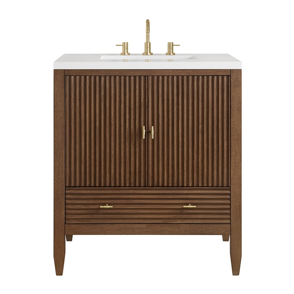 James Martin - Myrrin 30" Single Vanity, Mid-Century Walnut w/ 3 CM White Zeus Silestone Top - 485-V30-WLT-3WZ view 1
