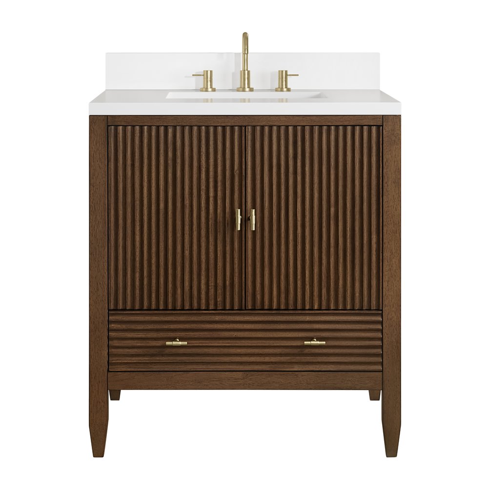 James Martin - Myrrin 30" Single Vanity, Mid-Century Walnut w/ 3 CM White Zeus Silestone Top - 485-V30-WLT-3WZ view 2