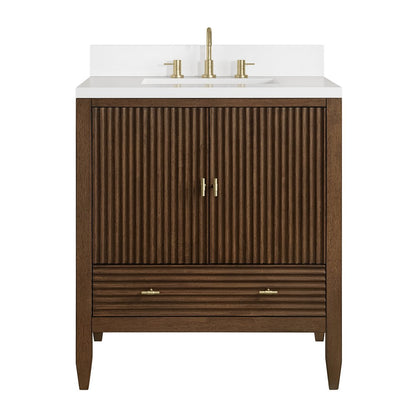 James Martin - Myrrin 30" Single Vanity, Mid-Century Walnut w/ 3 CM White Zeus Silestone Top - 485-V30-WLT-3WZ view 2