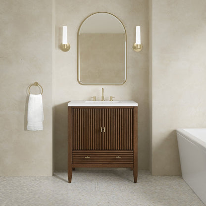 James Martin - Myrrin 30" Single Vanity, Mid-Century Walnut w/ 3 CM White Zeus Silestone Top - 485-V30-WLT-3WZ view 4