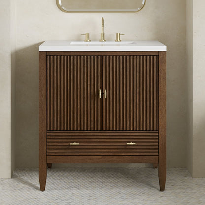 James Martin - Myrrin 30" Single Vanity, Mid-Century Walnut w/ 3 CM White Zeus Silestone Top - 485-V30-WLT-3WZ view 5