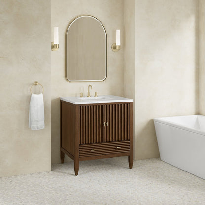 James Martin - Myrrin 30" Single Vanity, Mid-Century Walnut w/ 3 CM White Zeus Silestone Top - 485-V30-WLT-3WZ view 7