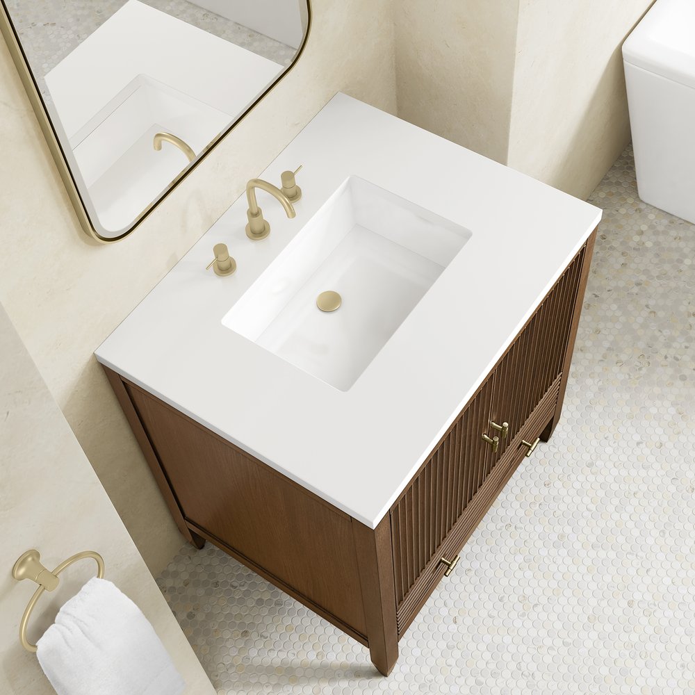 James Martin - Myrrin 30" Single Vanity, Mid-Century Walnut w/ 3 CM White Zeus Silestone Top - 485-V30-WLT-3WZ view 11