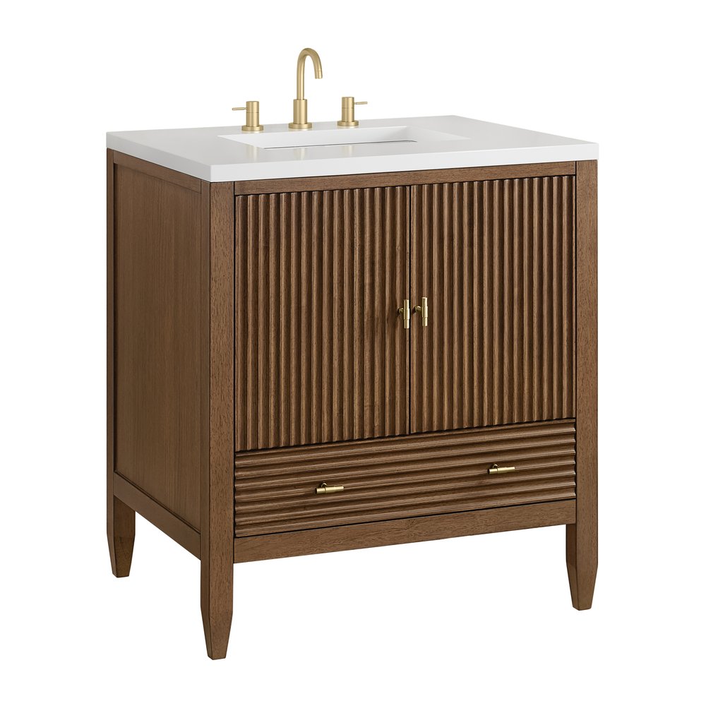 James Martin - Myrrin 30" Single Vanity, Mid-Century Walnut w/ 3 CM White Zeus Silestone Top - 485-V30-WLT-3WZ view 14