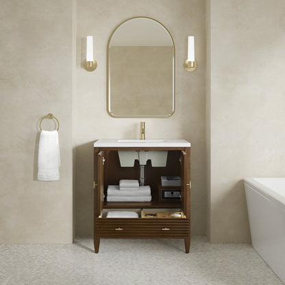 James Martin - Myrrin 30" Single Vanity, Mid-Century Walnut w/ Single Hole 3 CM White Zeus Silestone Top and Matching Backsplash - 485-V30-WLT-1WZ view 9