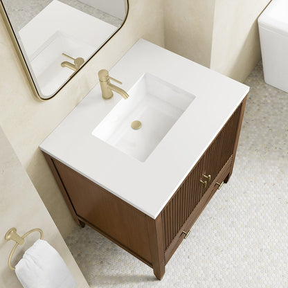 James Martin - Myrrin 30" Single Vanity, Mid-Century Walnut w/ Single Hole 3 CM White Zeus Silestone Top and Matching Backsplash - 485-V30-WLT-1WZ view 11