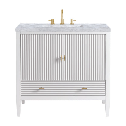 James Martin - Myrrin 36" Vanity, Bright White w/ 3 CM Carrara White Marble Top - 485-V36-BW-3CAR view 1