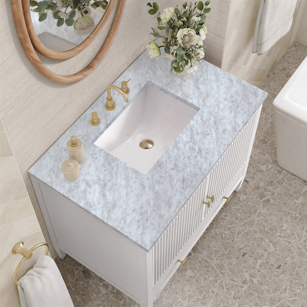 James Martin - Myrrin 36" Vanity, Bright White w/ 3 CM Carrara White Marble Top - 485-V36-BW-3CAR view 7