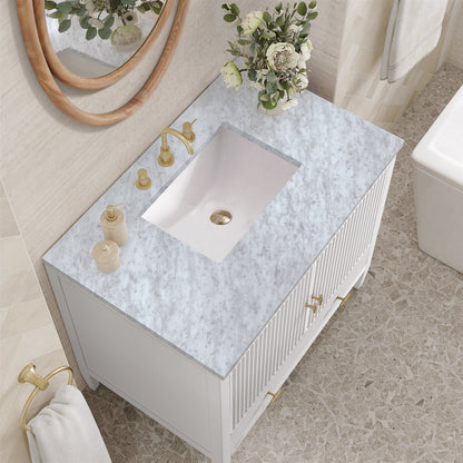 James Martin - Myrrin 36" Vanity, Bright White w/ 3 CM Carrara White Marble Top - 485-V36-BW-3CAR view 7