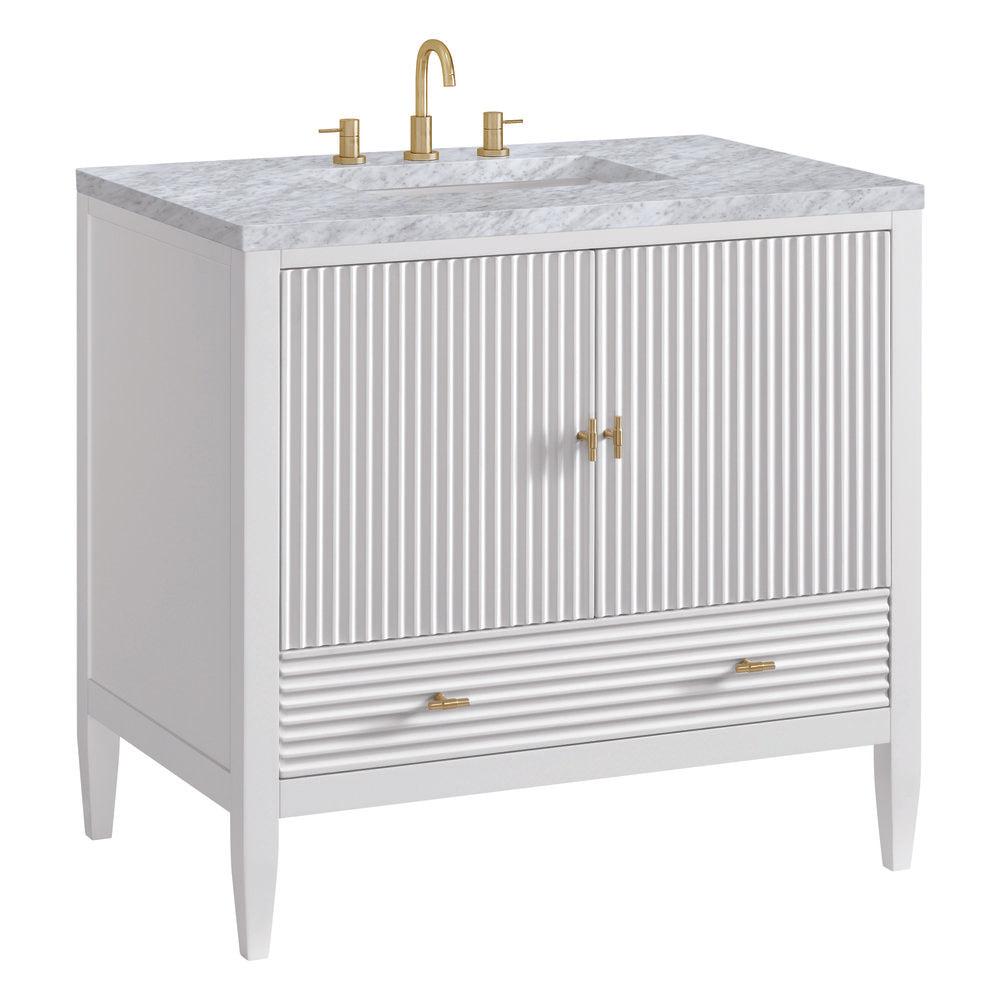 James Martin - Myrrin 36" Vanity, Bright White w/ 3 CM Carrara White Marble Top - 485-V36-BW-3CAR view 10