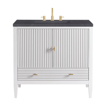 James Martin - Myrrin 36" Vanity, Bright White w/ 3 CM Charcoal Soapstone Silestone Top - 485-V36-BW-3CSP view 1