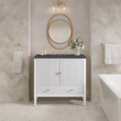 James Martin - Myrrin 36" Vanity, Bright White w/ 3 CM Charcoal Soapstone Silestone Top - 485-V36-BW-3CSP view 3