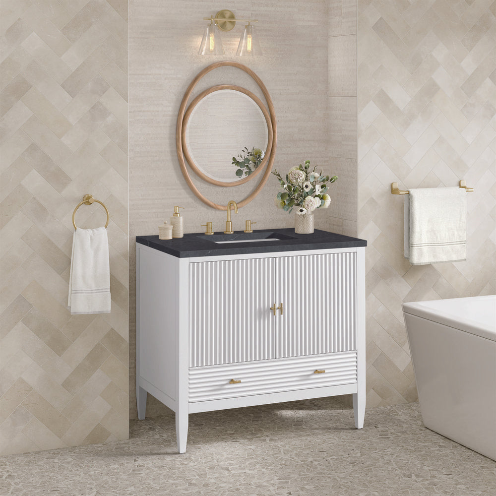 James Martin - Myrrin 36" Vanity, Bright White w/ 3 CM Charcoal Soapstone Silestone Top - 485-V36-BW-3CSP view 4