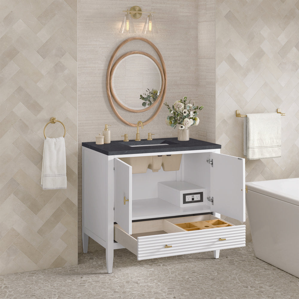 James Martin - Myrrin 36" Vanity, Bright White w/ 3 CM Charcoal Soapstone Silestone Top - 485-V36-BW-3CSP view 5
