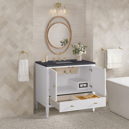 James Martin - Myrrin 36" Vanity, Bright White w/ 3 CM Charcoal Soapstone Silestone Top - 485-V36-BW-3CSP view 5