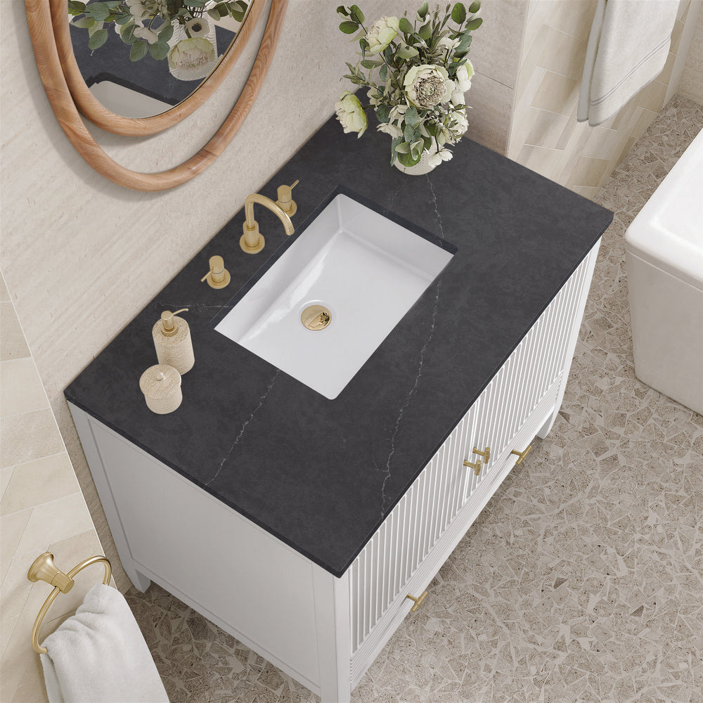 James Martin - Myrrin 36" Vanity, Bright White w/ 3 CM Charcoal Soapstone Silestone Top - 485-V36-BW-3CSP view 7