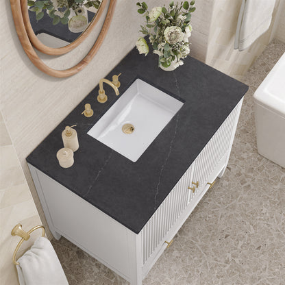 James Martin - Myrrin 36" Vanity, Bright White w/ 3 CM Charcoal Soapstone Silestone Top - 485-V36-BW-3CSP view 7