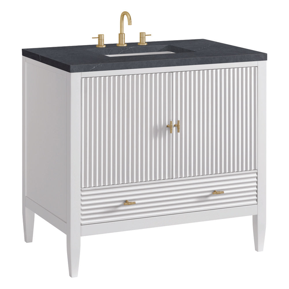 James Martin - Myrrin 36" Vanity, Bright White w/ 3 CM Charcoal Soapstone Silestone Top - 485-V36-BW-3CSP view 10