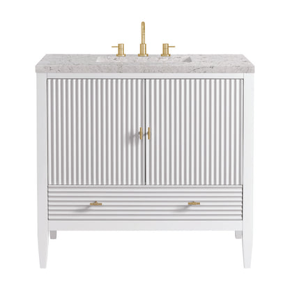 James Martin - Myrrin 36" Vanity, Bright White w/ 3 CM Eternal Jasmine Pearl Silestone Top - 485-V36-BW-3EJP view 1