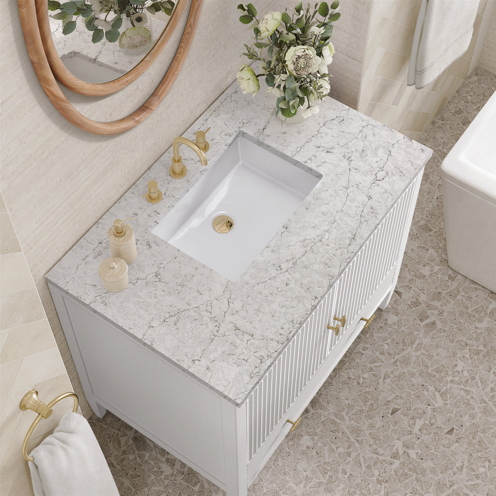 James Martin - Myrrin 36" Vanity, Bright White w/ 3 CM Eternal Jasmine Pearl Silestone Top - 485-V36-BW-3EJP view 6
