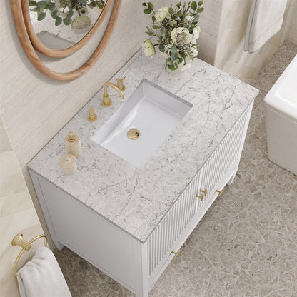 James Martin - Myrrin 36" Vanity, Bright White w/ 3 CM Eternal Jasmine Pearl Silestone Top - 485-V36-BW-3EJP view 6