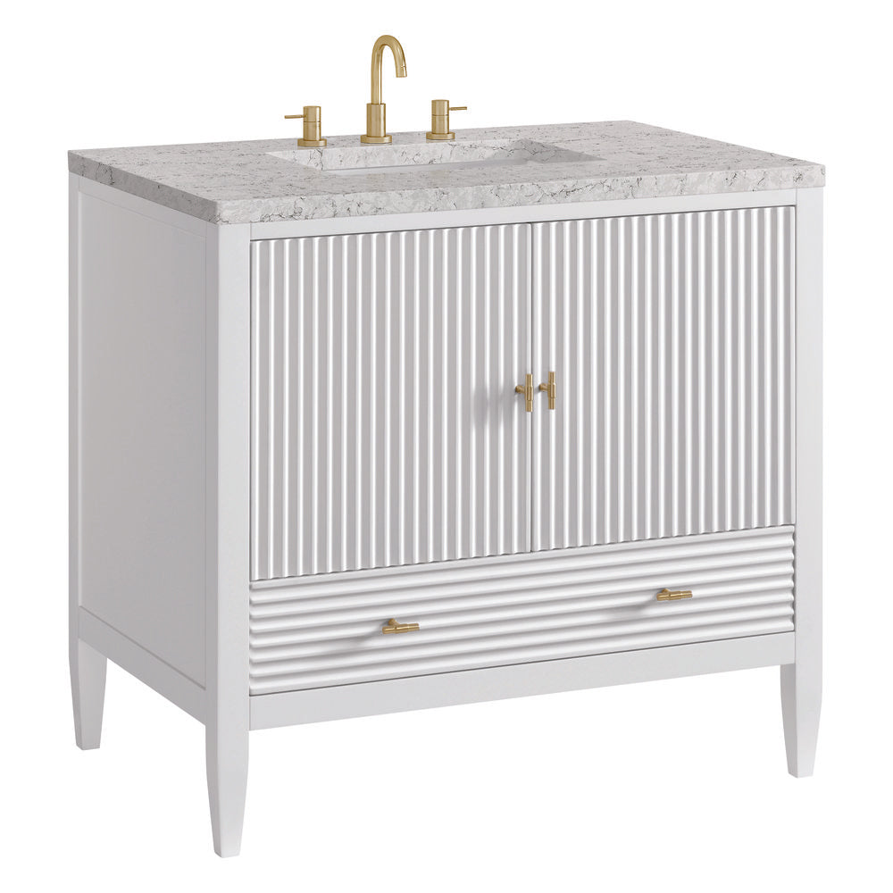 James Martin - Myrrin 36" Vanity, Bright White w/ 3 CM Eternal Jasmine Pearl Silestone Top - 485-V36-BW-3EJP view 9