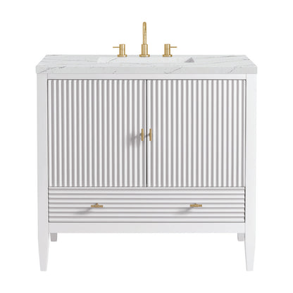 James Martin - Myrrin 36" Vanity, Bright White w/ 3 CM Ethereal Noctis Silestone Top - 485-V36-BW-3ENC view 1