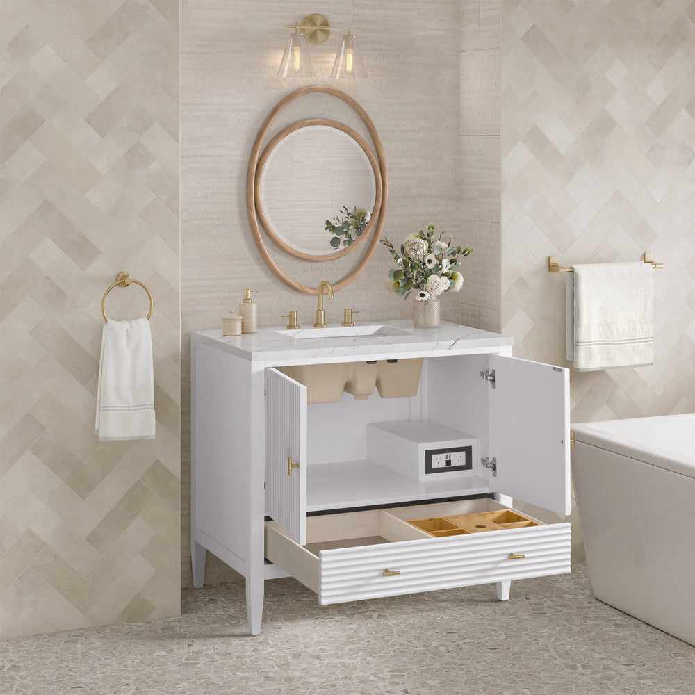 James Martin - Myrrin 36" Vanity, Bright White w/ 3 CM Ethereal Noctis Silestone Top - 485-V36-BW-3ENC view 5