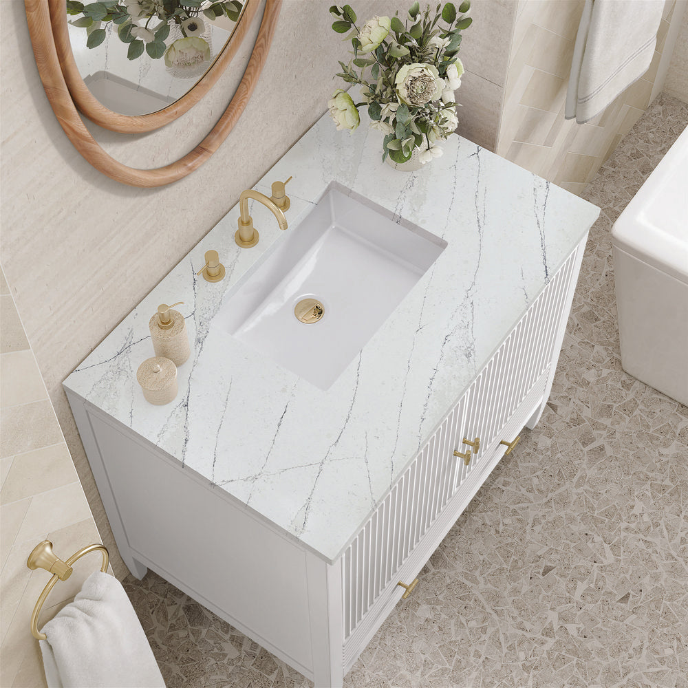 James Martin - Myrrin 36" Vanity, Bright White w/ 3 CM Ethereal Noctis Silestone Top - 485-V36-BW-3ENC view 7