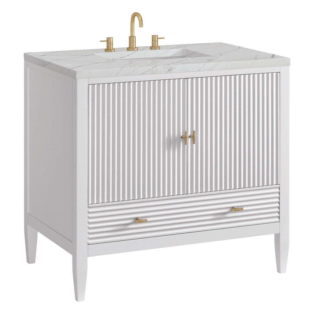 James Martin - Myrrin 36" Vanity, Bright White w/ 3 CM Ethereal Noctis Silestone Top - 485-V36-BW-3ENC view 10