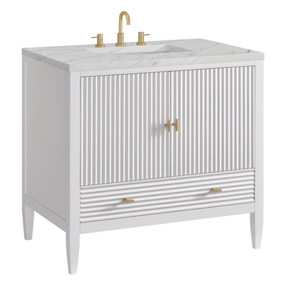 James Martin - Myrrin 36" Vanity, Bright White w/ 3 CM Ethereal Noctis Silestone Top - 485-V36-BW-3ENC view 10
