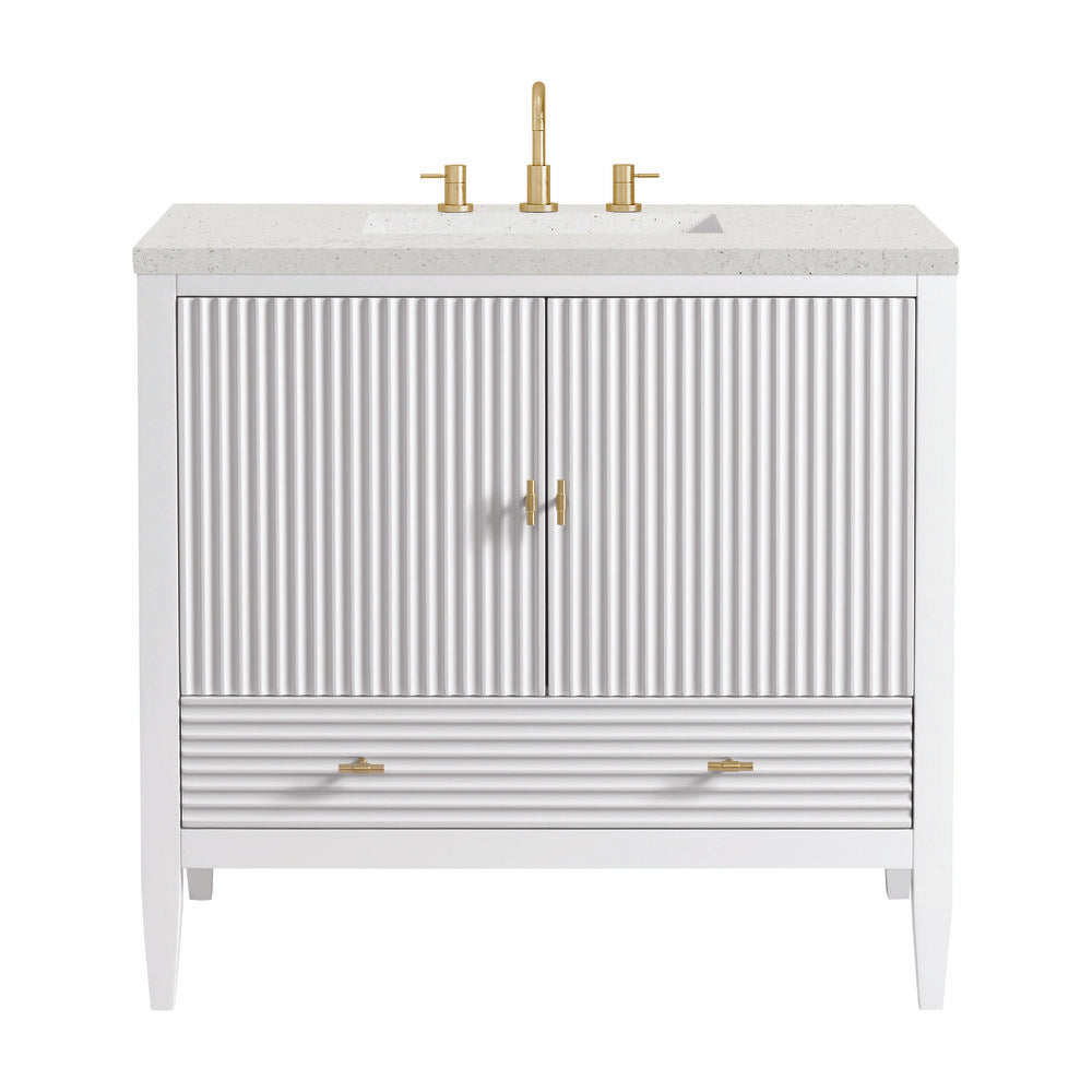 James Martin - Myrrin 36" Vanity, Bright White w/ 3 CM Lime Delight Silestone Top - 485-V36-BW-3LDL view 1