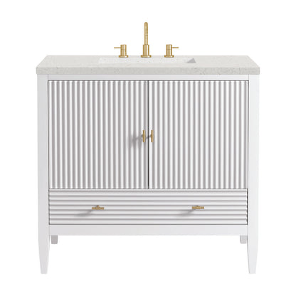 James Martin - Myrrin 36" Vanity, Bright White w/ 3 CM Lime Delight Silestone Top - 485-V36-BW-3LDL view 1