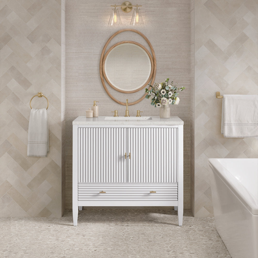James Martin - Myrrin 36" Vanity, Bright White w/ 3 CM Lime Delight Silestone Top - 485-V36-BW-3LDL view 3